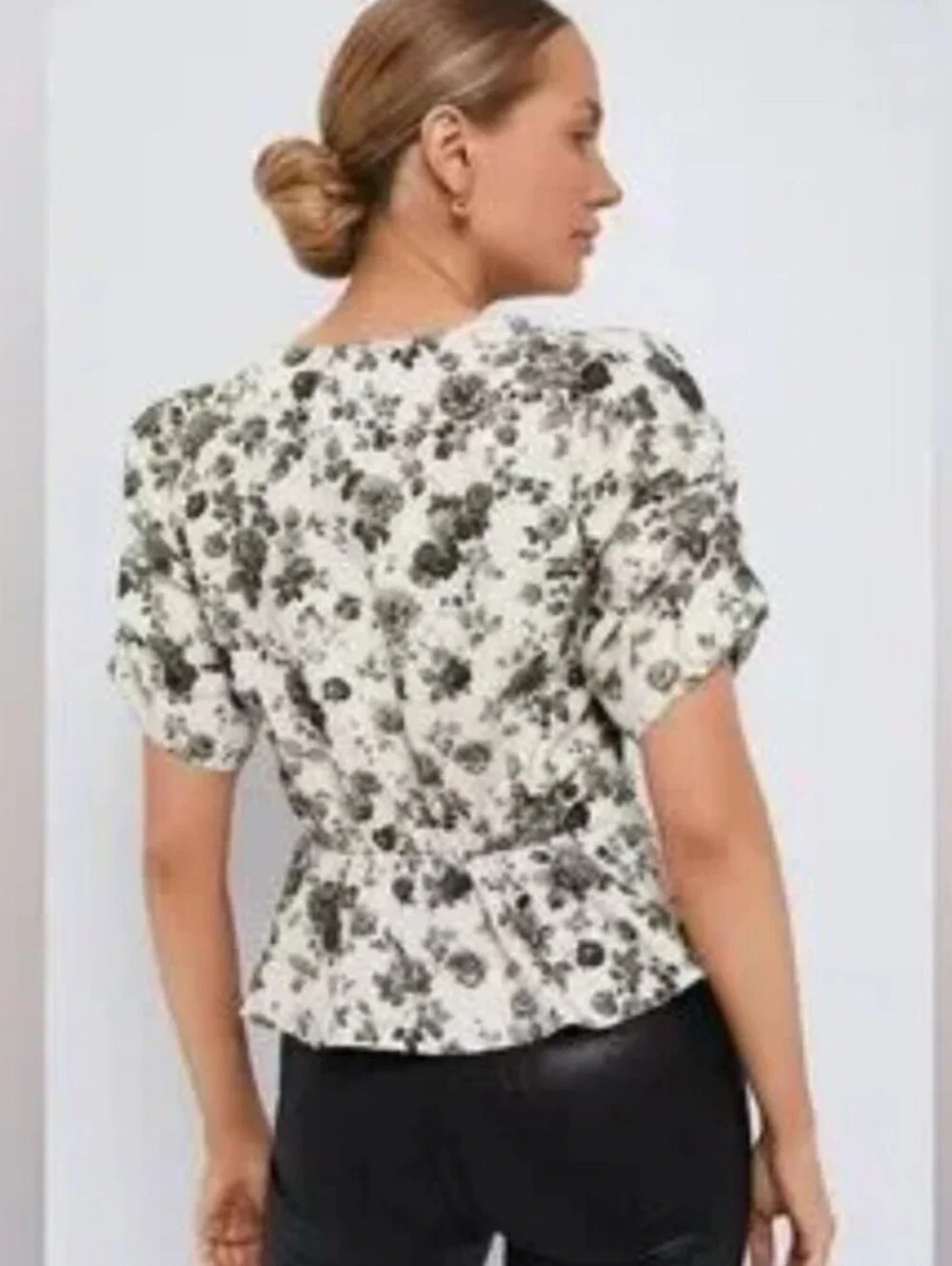 Tuckernuck Lisle Floral Peplum Top Puff Sleeve Blouse Preppy Office Size XL NWOT